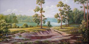 Pines by the river. Artist Natalia Reznik